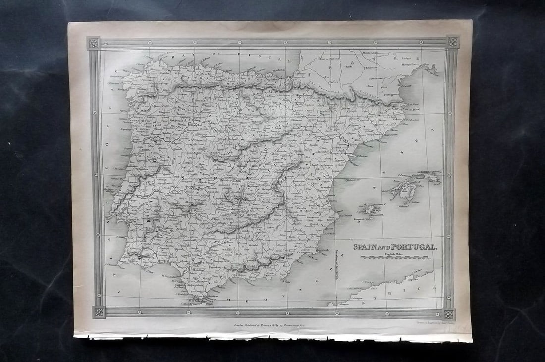 Kelly & Barclay 1843 Antique Map. Spain and Portugal (1 of 1)