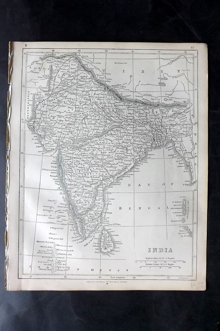 Lowry 1852 Antique Map. India: Antique Engraved Map Published 1852 for "Lowry's Table Atlas" by Joseph William Lowry. Paper Size: 12 x 9.5 inch (30.5 x 24cm)