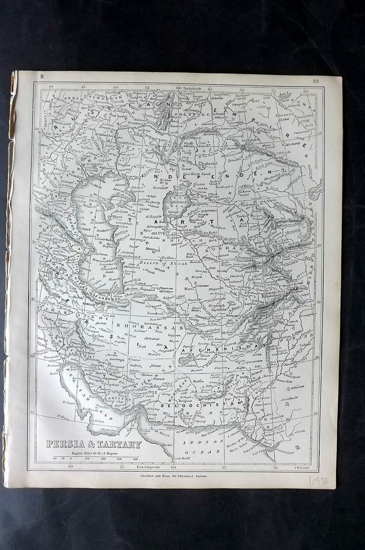 Lowry 1852 Antique Map. Persia & Tartary: Antique Engraved Map Published 1852 for "Lowry's Table Atlas" by Joseph William Lowry. Paper Size: 12 x 9.5 inch (30.5 x 24cm)