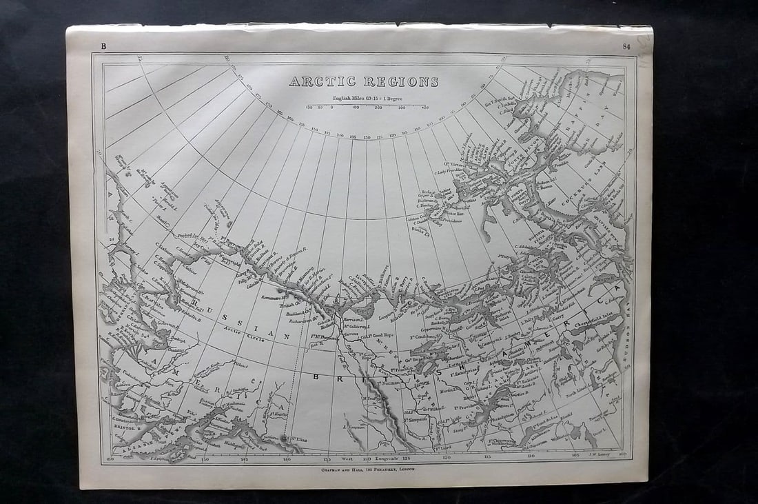 Lowry 1852 Antique Map. Arctic Regions: Antique Engraved Map Published 1852 for "Lowry's Table Atlas" by Joseph William Lowry. Paper Size: 12 x 9.5 inch (30.5 x 24cm)