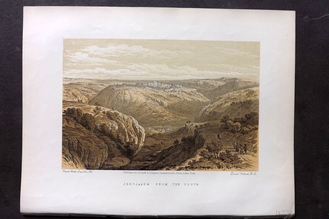 Roberts, David C1880 Antique Print. Jerusalem from the South: Antique Lithograph Published C1880, by Cassell & Co., London for "The Life of Christ" by F. W. Farrar. Illustrated by David Roberts. Paper Size: 12.5 x 9.5 inch (32 x 24cm) Good Condition