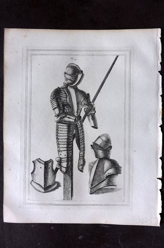 Grose, Francis 1801 Antique Military Print. Ancient Armour 23: Antique Copper Plate Published 1801, London for "Military Antiquities Respecting a History of the English Army from the Conquest to the Present Time" by Francis Grose. Paper Size: 10.5 x 8 inch (27 x 