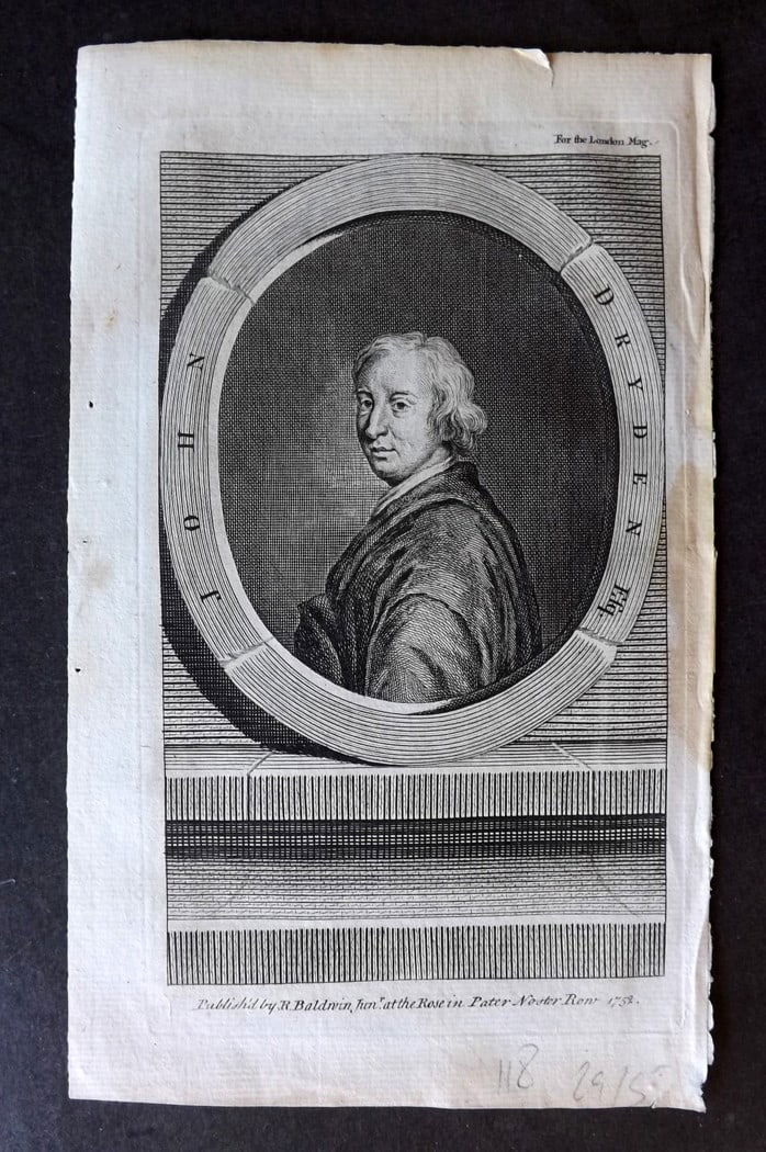 London Mag 1752 Portrait Print. John Dryden (1 of 1)