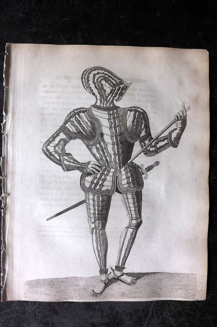 Pennant, Thomas 1791 Print. Robert Dudley Earl of Leicester in Jousting Armour (1 of 1)