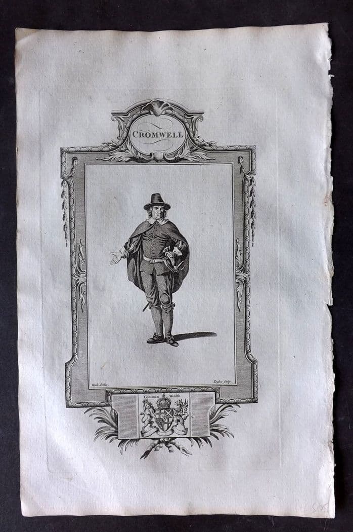 Russell, William 1779 Folio Portrait Print. Oliver Cromwell: Antique Copper Plate Published 1779, London for "A New and Authentic History of England" [Russell's History of England] by William Augustus Russell. Paper Size: 15 x 9 inch (38 x 23cm) Good Condition