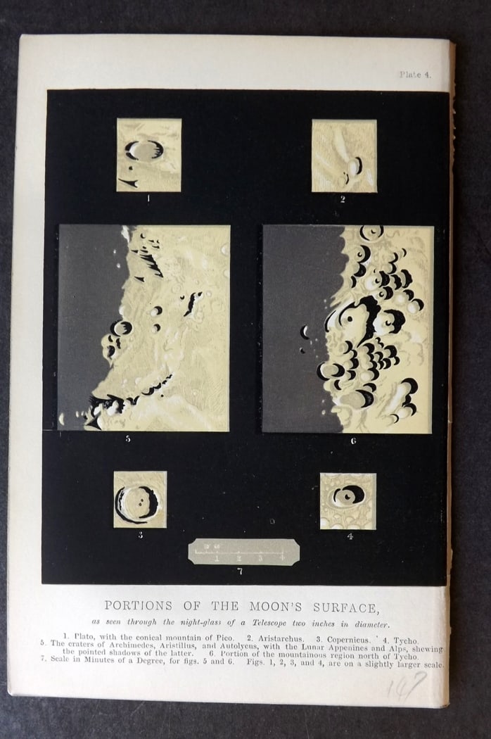Ward, Mrs Mary 1869 Astronomy Print. Portions of the Moon's Surface (1 of 1)