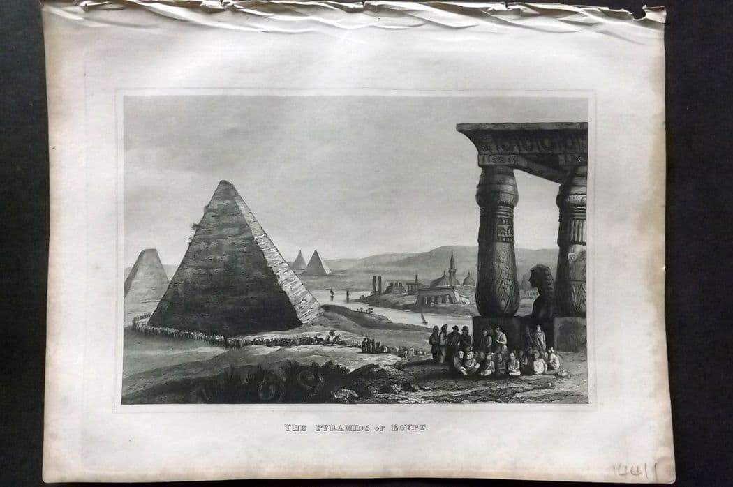 Kelly, Christopher 1841 Antique Print. Pyramids of Egypt: Antique Steel Engraving Published 1841, London for "An Authentic History and Entertaining Description of the World and its Inhabitants..." by Christopher Kelly and Thomas Bartlett. Paper Size: 10.5 x