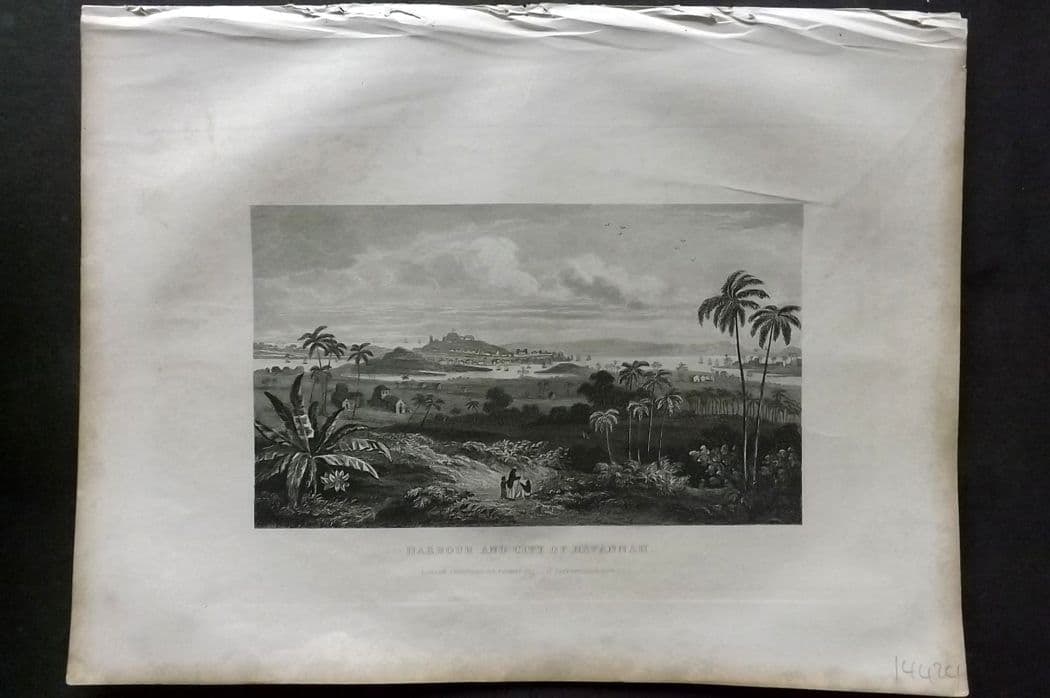 Kelly, Christopher 1841 Antique Print. Harbour and City of Havana, Cuba: Antique Steel Engraving Published 1841, London for "An Authentic History and Entertaining Description of the World and its Inhabitants..." by Christopher Kelly and Thomas Bartlett. Paper Size: 10.5 x