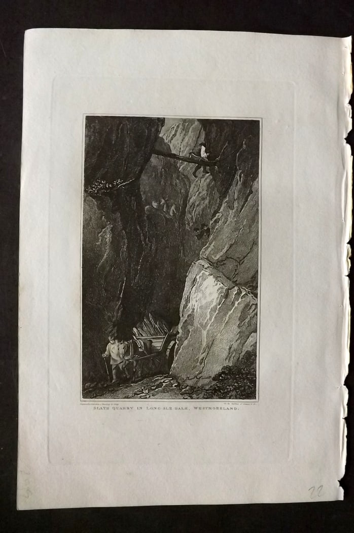 Polehampton, Edward 1823 Antique Print. Slate Quarry in Long-Sle-Dale, Westmoreland (1 of 1)