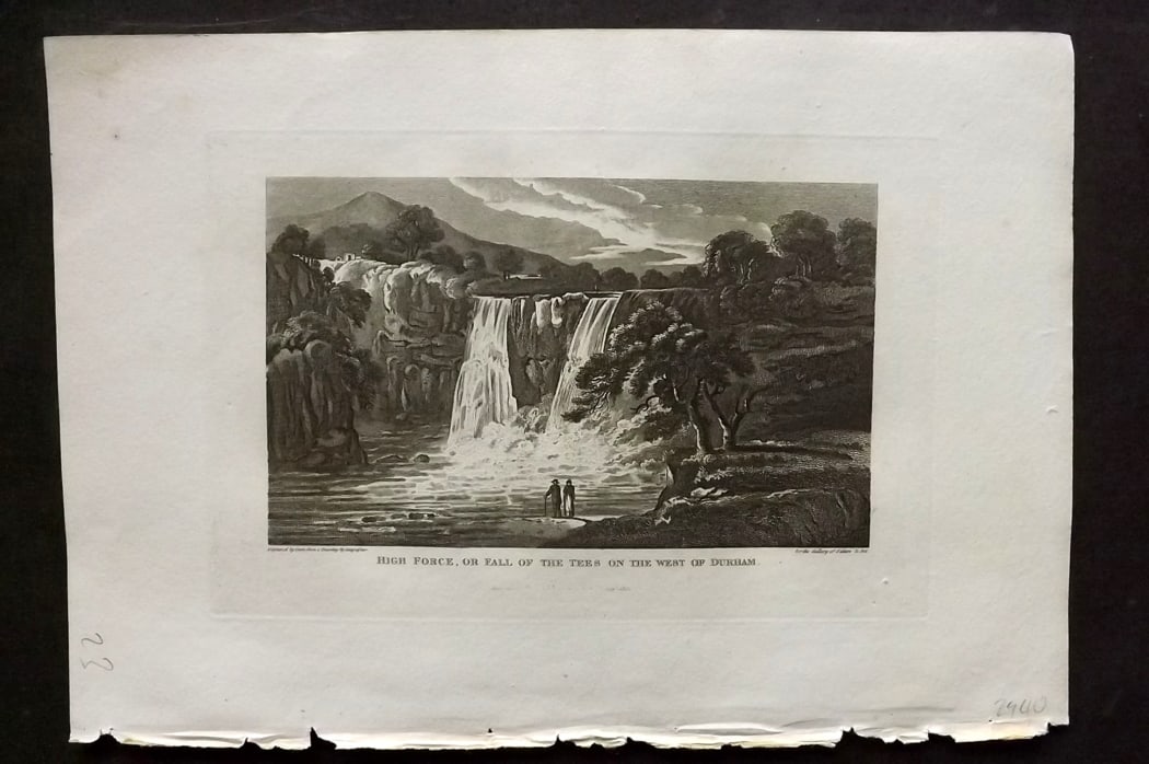 Polehampton, Edward 1823 Print. High Force or Fall of the Tees on the West of Durham: Copper Plate Published 1823, London for "The Gallery of Nature and Art: or, A Tour Through Creation and Science" by the Rev. Edward Polehampton & John M. Good. Paper Size: 10 x 7 inch (26 x 18cm) Good