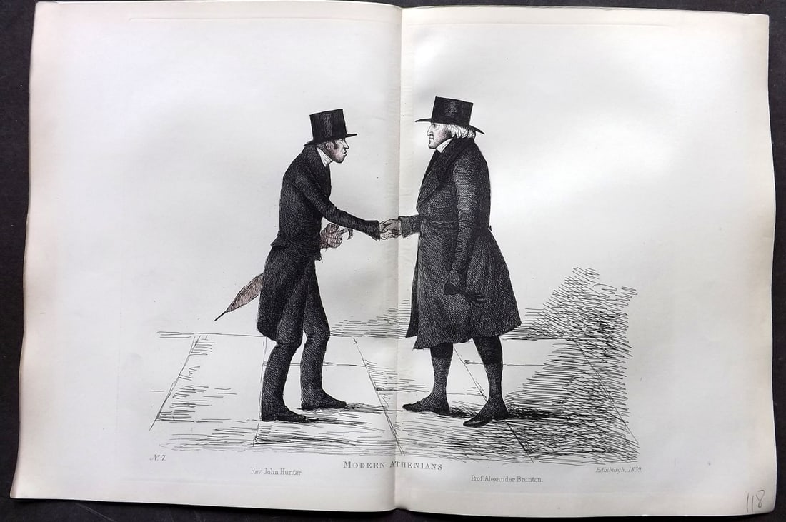 Crombie, Benjamin 1882 Folio HCol Scottish Caricature Portrait. Rev. John Hunter & Prof. Alexander (1 of 1)
