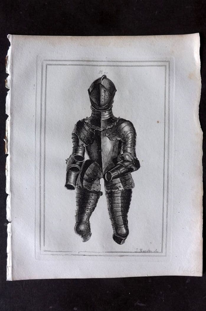 Grose, Francis 1801 Antique Military Print. Ancient Armour 45: Antique Copper Plate Published 1801, London for "Military Antiquities Respecting a History of the English Army from the Conquest to the Present Time" by Francis Grose. Paper Size: 10.5 x 8 inch (27 x