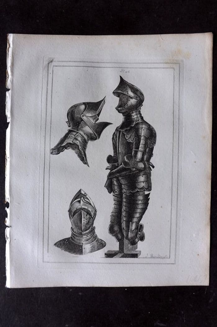Grose, Francis 1801 Antique Military Print. Ancient Armour 46: Antique Copper Plate Published 1801, London for "Military Antiquities Respecting a History of the English Army from the Conquest to the Present Time" by Francis Grose. Paper Size: 10.5 x 8 inch (27 x 