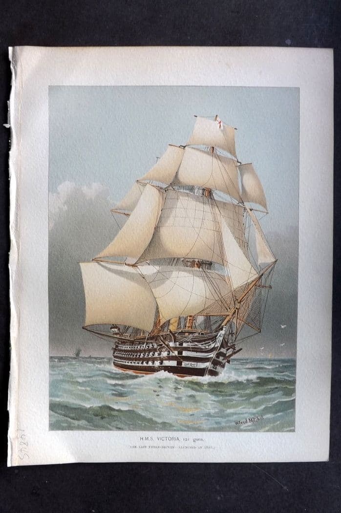 H. M. Navy 1893 Antique Ship Print. H. M. S. Victoria, 121 Guns (1 of 1)