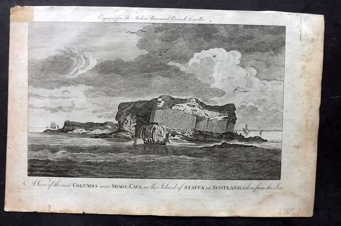 Burlington, Charles 1779 Folio Print. Columns near Shags Cave, Island of Staffa Scotland: Folio Copper Plate Published 1779 by J. Cooke, London for "The Modern Universal British Traveller or, a New, Complete, and Accurate tour Through England, Wales, Scotland, and the Neighbouring Islands"