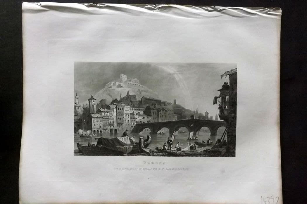 Kelly, Christopher 1841 Antique Print. Verona, Italy: Antique Steel Engraving Published 1841, London for "An Authentic History and Entertaining Description of the World and its Inhabitants..." by Christopher Kelly and Thomas Bartlett. Paper Size: 10.5 x 