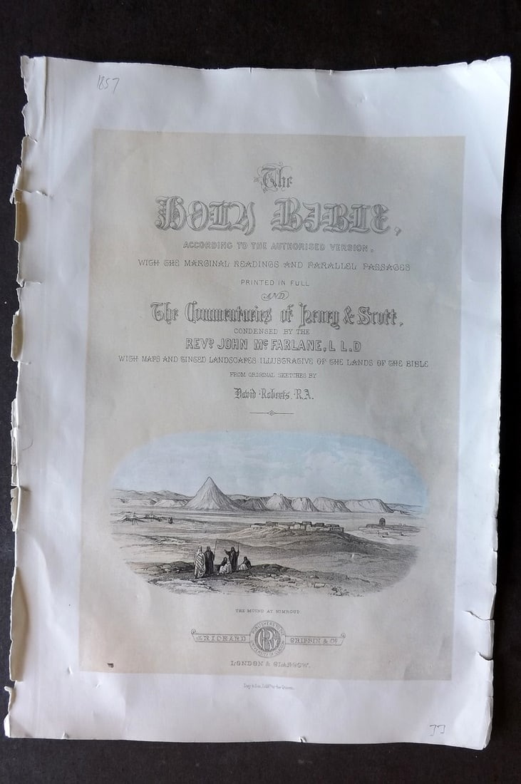 Roberts, David 1857 Print. Mound at Nimroud. Illus. Title Page (1 of 1)