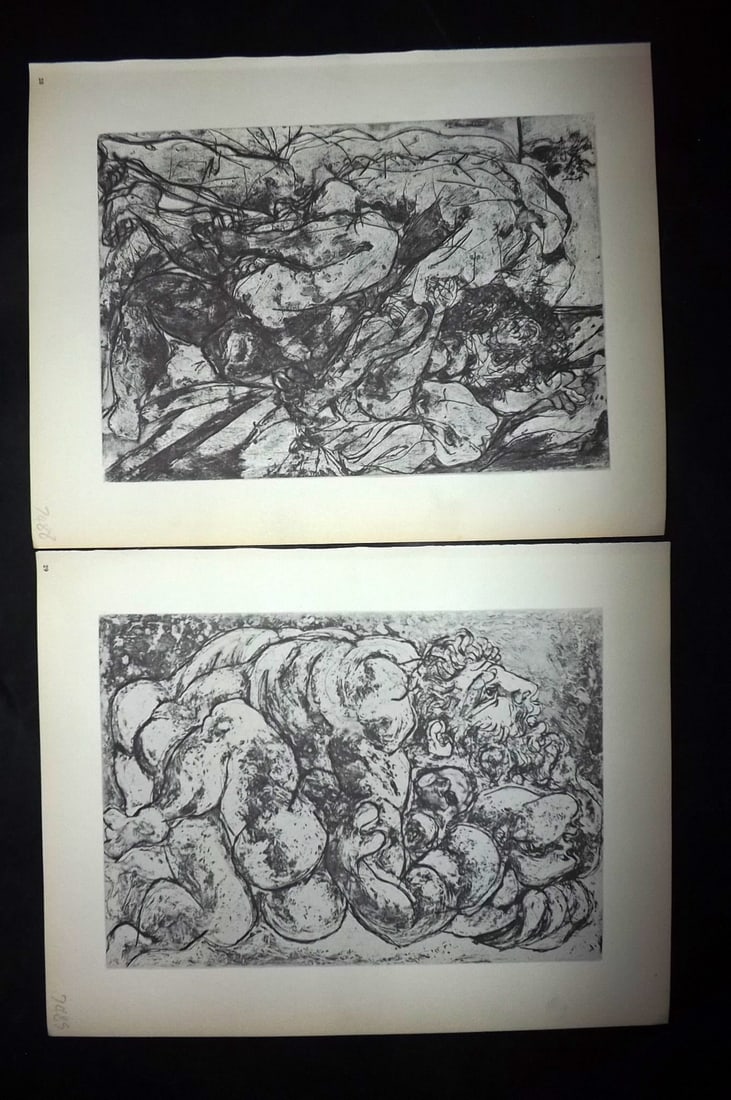 Picasso & Vollard 1956 Pair of Vintage Prints: Photogravures Published 1956, London for "Picasso's Vollard Suite" First English Edition of 100 Etchings created by Picasso between 1930-37. Printed on Good Quality Paper in Germany. Paper Size: 11 x 