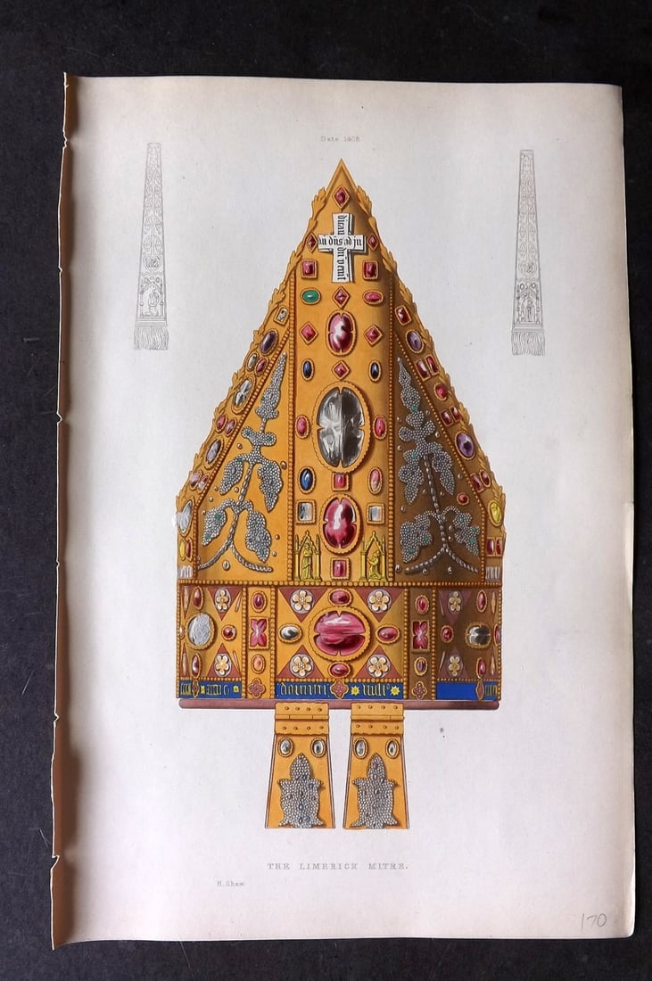 Shaw, Henry 1843 Hand Col Print. The Limerick Mitre, 1408 (1 of 1)