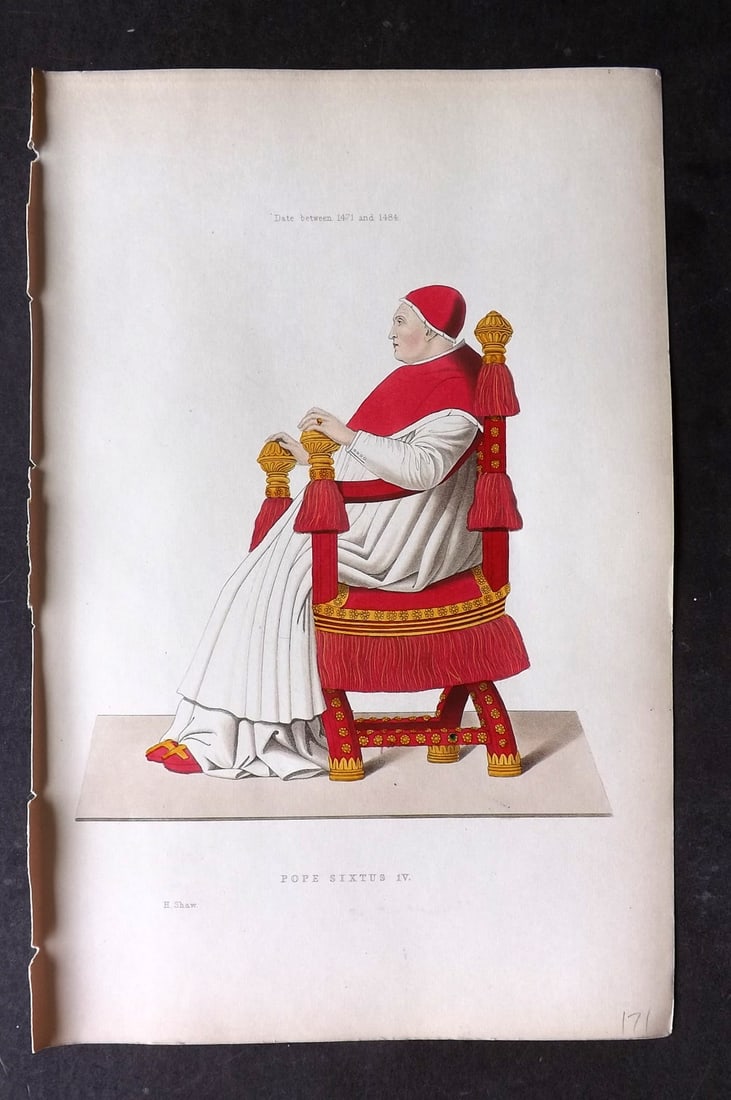 Shaw, Henry 1843 Hand Col Print. Pope Sixtus 1V between 1471 & 1484 (1 of 1)