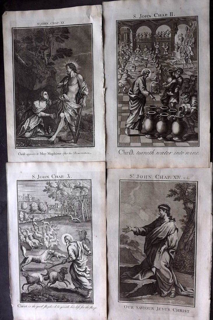 Smith, Samuel 1735 Lot of 4 Folio Religious Prints: Folio Copper Plates Published 1735, London for "The Compleat History of the Old and New Testaments; Or, a Family Bible?" by Samuel Smith. Paper Size: 16 x 9.5 inch (40 x 24cm) Good Condition