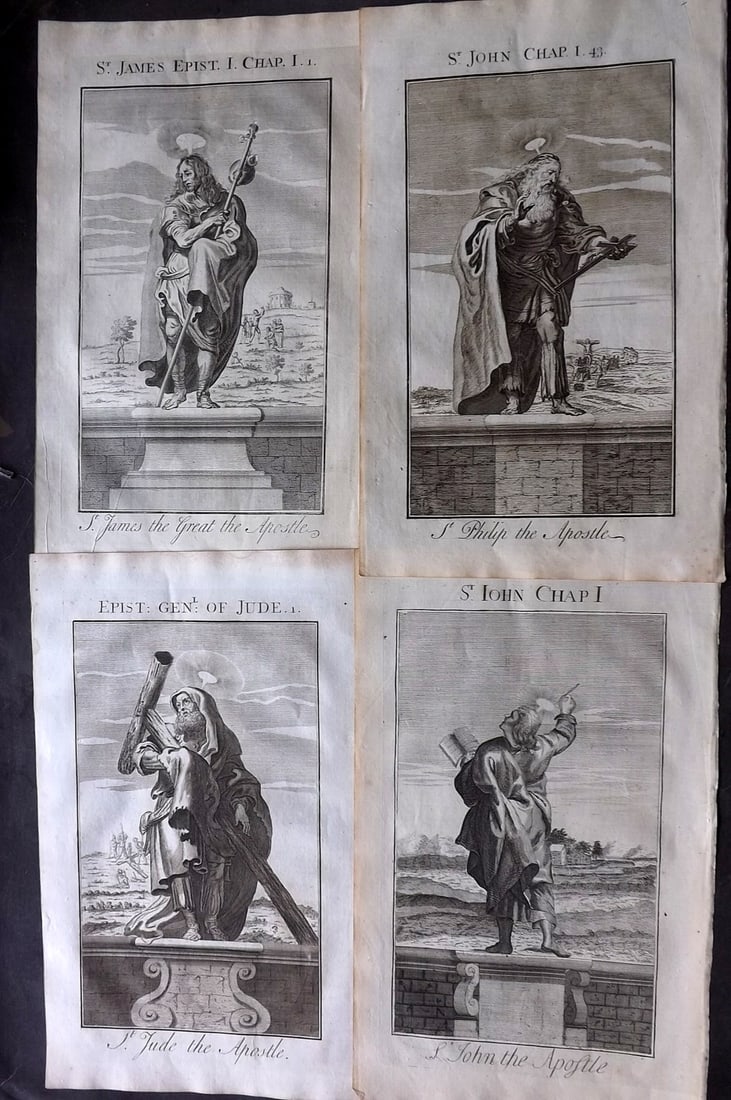 Smith, Samuel 1735 Lot of 4 Folio Religious Prints: Folio Copper Plates Published 1735, London for "The Compleat History of the Old and New Testaments; Or, a Family Bible?" by Samuel Smith. Paper Size: 16 x 9.5 inch (40 x 24cm) Good Condition
