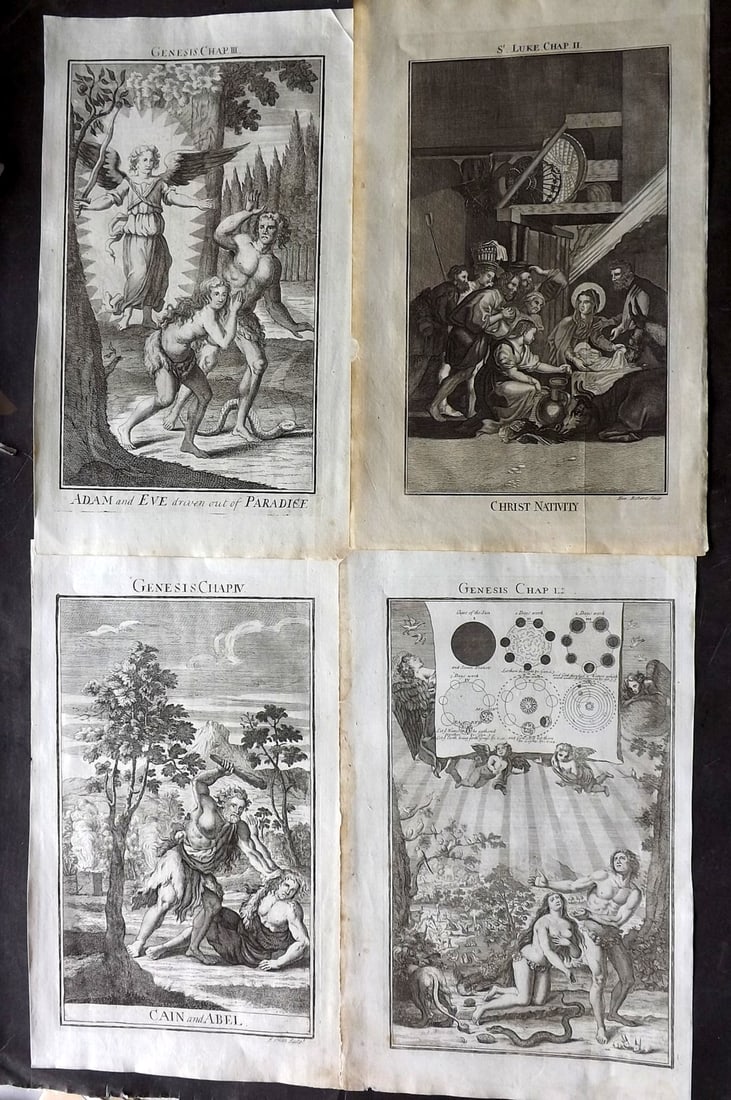 Smith, Samuel 1735 Lot of 4 Folio Religious Prints: Folio Copper Plates Published 1735, London for "The Compleat History of the Old and New Testaments; Or, a Family Bible?" by Samuel Smith. Paper Size: 16 x 9.5 inch (40 x 24cm) Good Condition