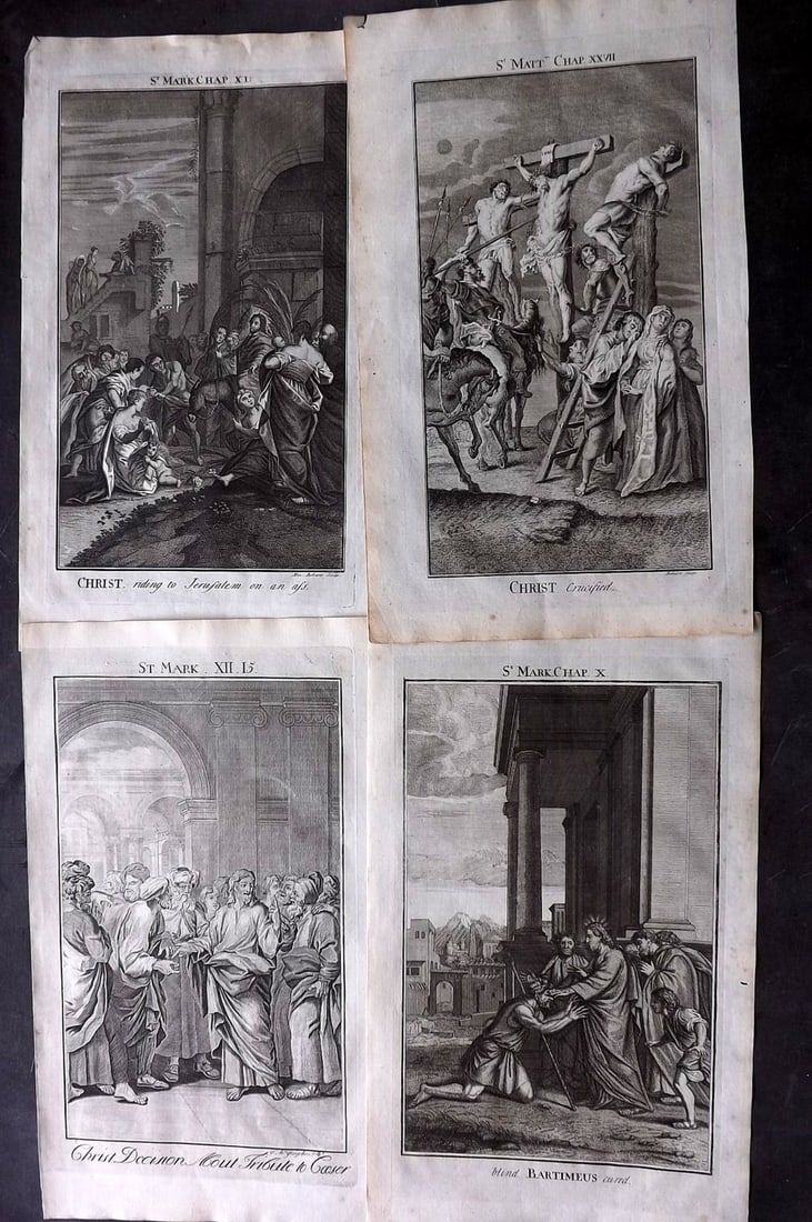 Smith, Samuel 1735 Lot of 4 Folio Religious Prints: Folio Copper Plates Published 1735, London for "The Compleat History of the Old and New Testaments; Or, a Family Bible?" by Samuel Smith. Paper Size: 16 x 9.5 inch (40 x 24cm) Good Condition