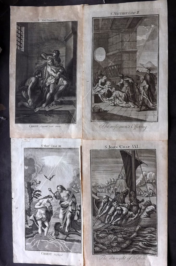 Smith, Samuel 1735 Lot of 4 Folio Religious Prints: Folio Copper Plates Published 1735, London for "The Compleat History of the Old and New Testaments; Or, a Family Bible?" by Samuel Smith. Paper Size: 16 x 9.5 inch (40 x 24cm) Good Condition