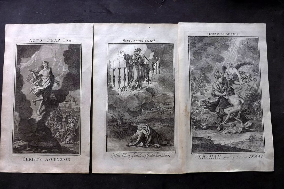Smith, Samuel 1735 Lot of 3 Folio Religious Prints: Folio Copper Plates Published 1735, London for "The Compleat History of the Old and New Testaments; Or, a Family Bible?" by Samuel Smith. Paper Size: 16 x 9.5 inch (40 x 24cm) Good Condition
