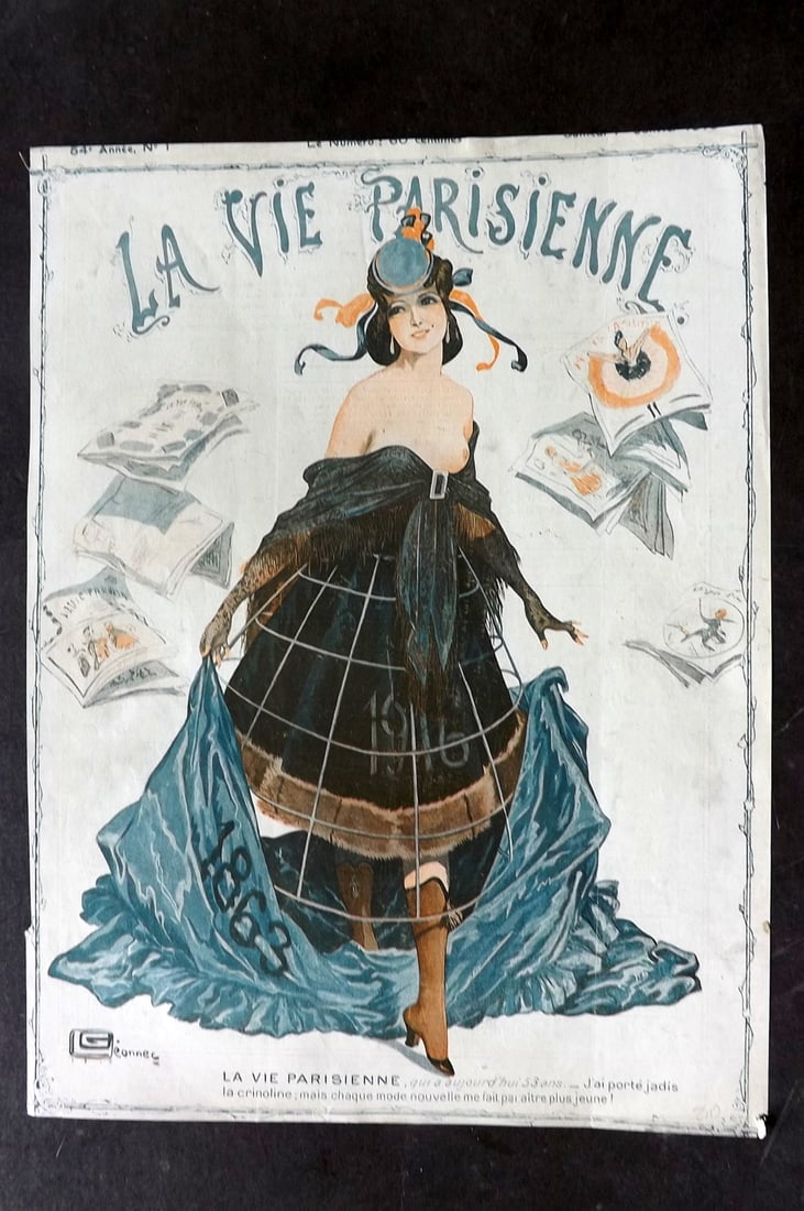 La Vie Parisienne 1916 Art Deco Print. Cover by Leonnec: Lithograph Published 1928, Paris for "La Vie Parisienne" Illustrated by Lissac, Barbier, Vallet, Valee, Prejelan, Herouard, Fournier, Kuhn-Regnier, Georges L?onnec and others. Verso text, but none sho