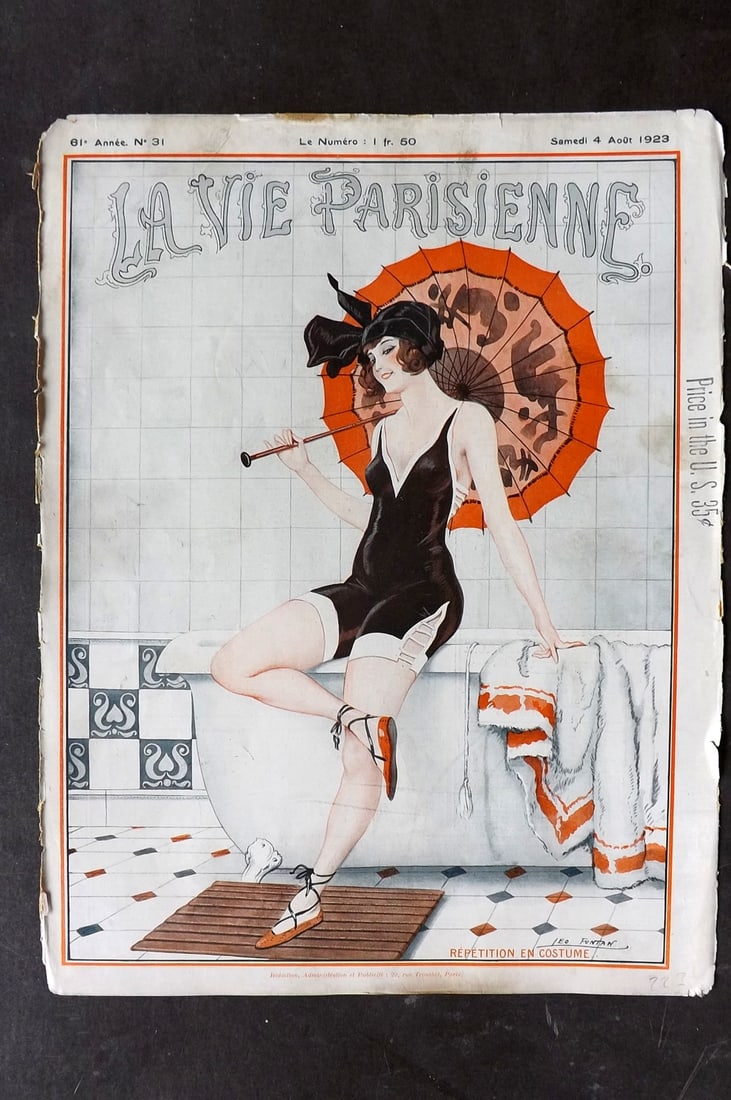 La Vie Parisienne 1923 Art Deco Print. Repetition en Costume by Leo Fontan: Lithograph Published 1928, Paris for "La Vie Parisienne" Illustrated by Lissac, Barbier, Vallet, Valee, Prejelan, Herouard, Fournier, Kuhn-Regnier, Georges L?onnec and others. Verso text, but none sho