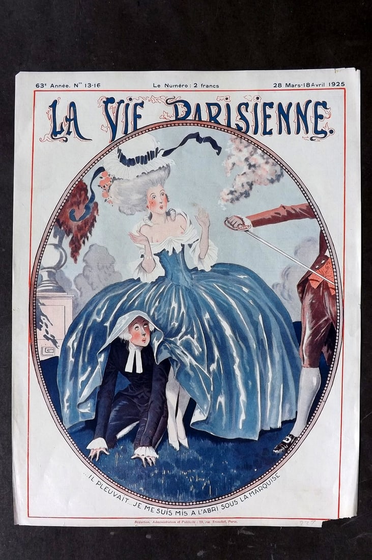 La Vie Parisienne 1925 Art Deco Print. Il Pleuvait?.: Lithograph Published 1928, Paris for "La Vie Parisienne" Illustrated by Lissac, Barbier, Vallet, Valee, Prejelan, Herouard, Fournier, Kuhn-Regnier, Georges L?onnec and others. Verso text, but none sho