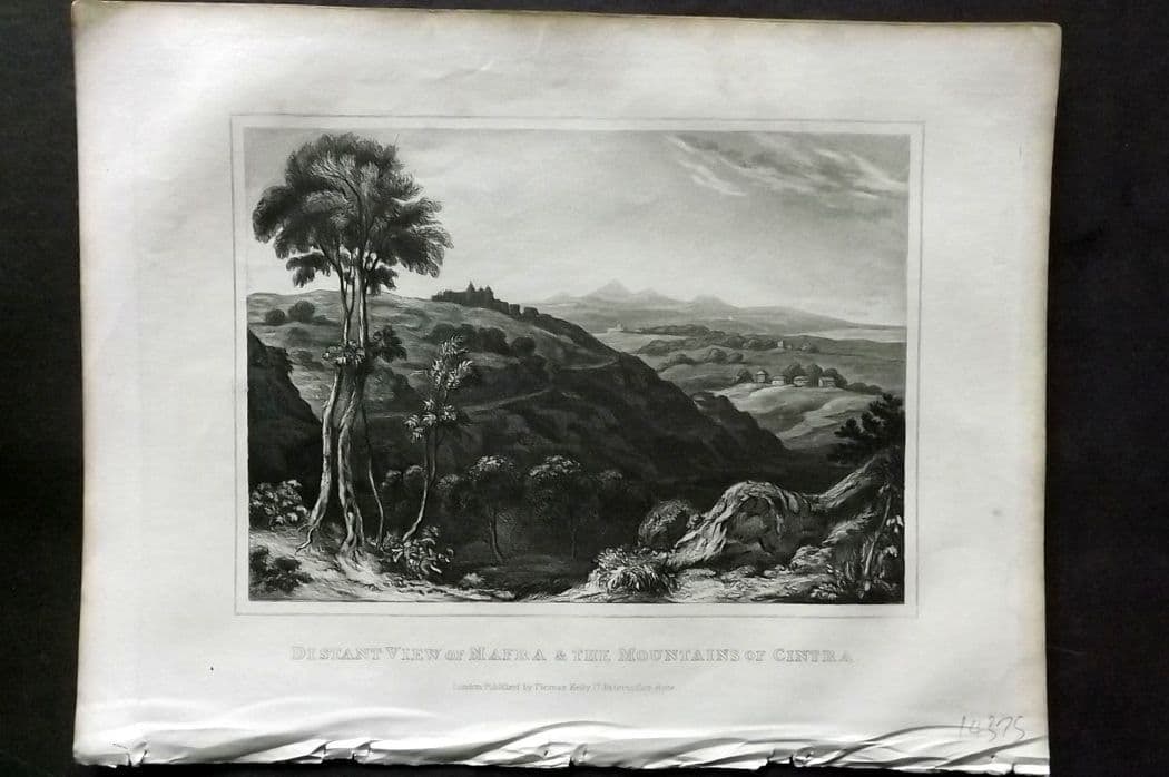 Kelly, Christopher 1841 Antique Print. View of Mafra & The Mountains of Cintra, Portugal: Antique Steel Engraving Published 1841, London for "An Authentic History and Entertaining Description of the World and its Inhabitants..." by Christopher Kelly and Thomas Bartlett. Paper Size: 10.5 x 