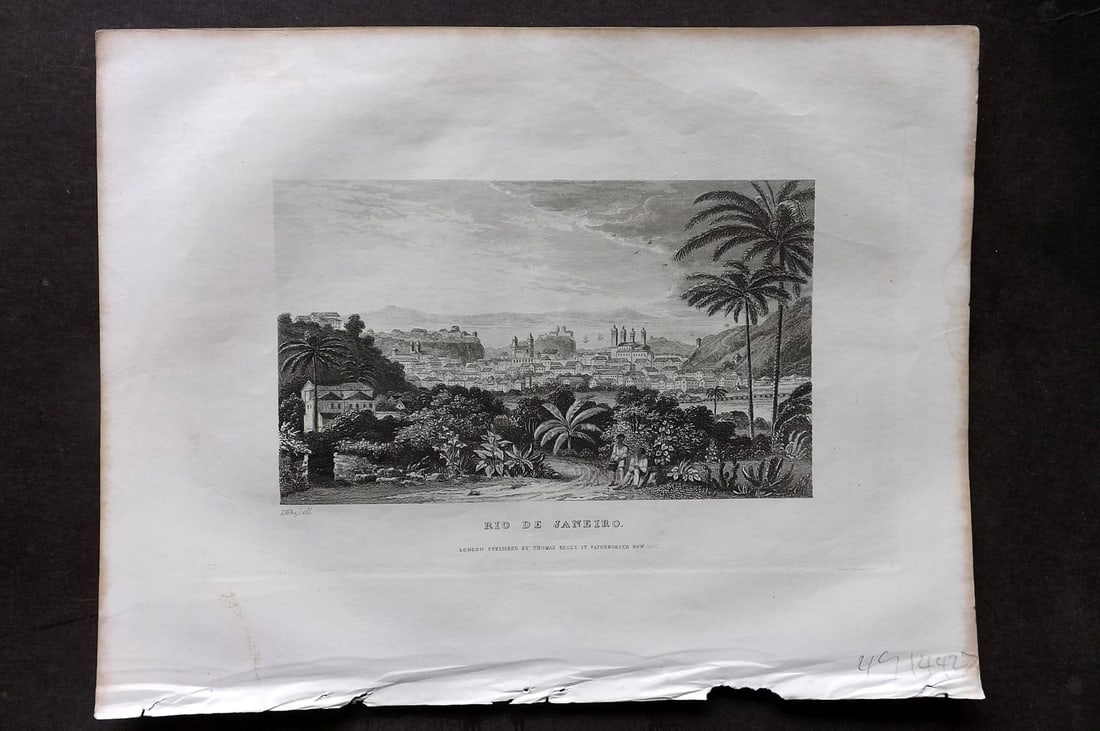Kelly, Christopher 1841 Antique Print. Rio de Janeiro, Brazil: Steel Engraving Published 1841, London for "An Authentic History and Entertaining Description of the World and its Inhabitants..." by Christopher Kelly and Thomas Bartlett. Paper Size: 10.5 x 8 inch (
