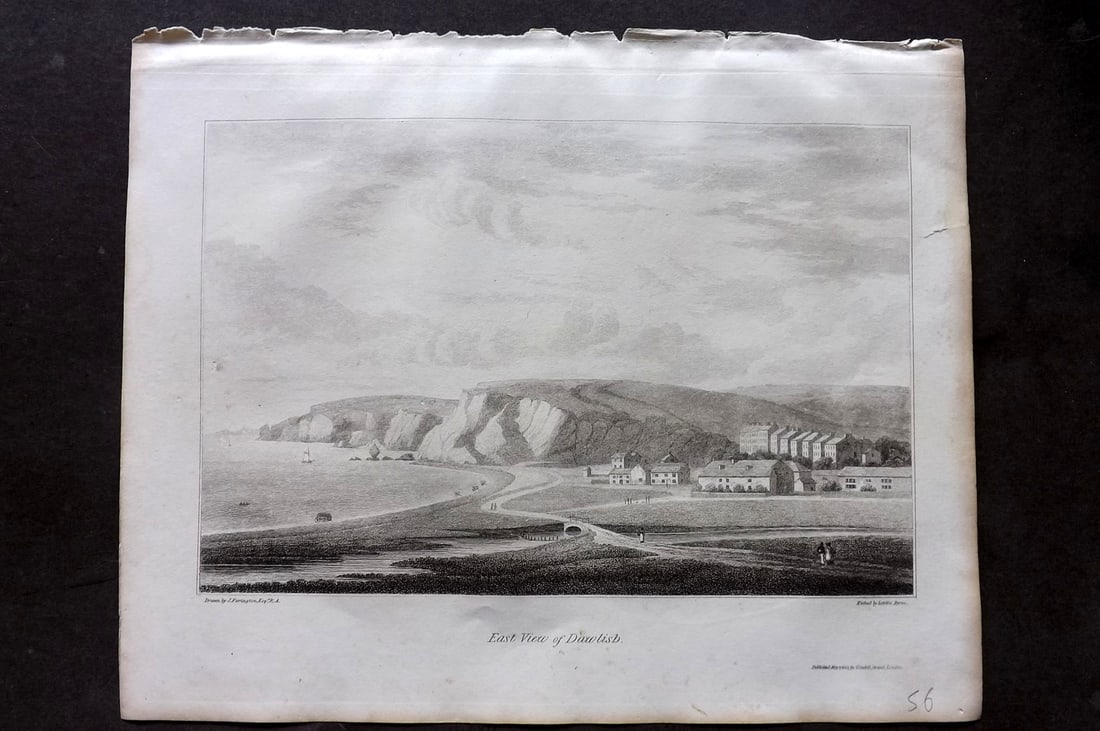 Lysons, Daniel 1822 Antique Print. East View of Dawlish, Devon (1 of 1)
