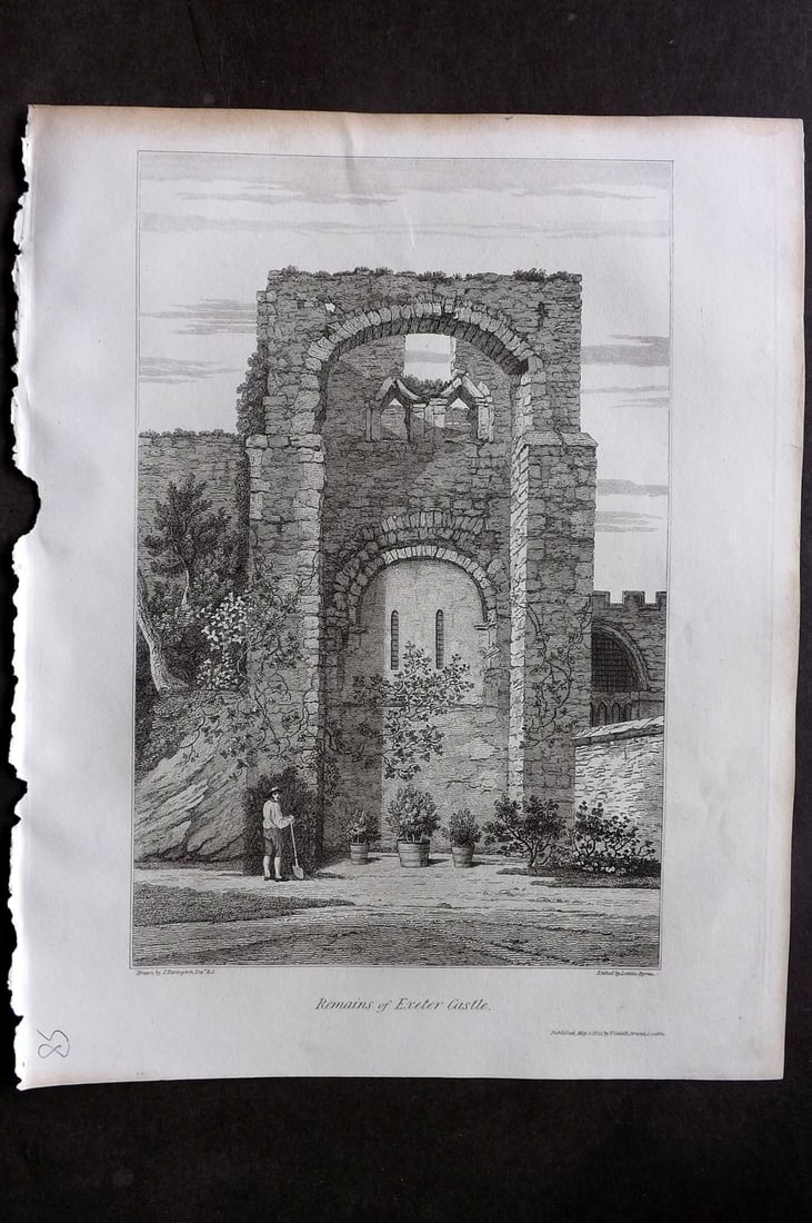 Lysons, Daniel 1822 Antique Print. Remains of Exeter Castle, Devon (1 of 1)