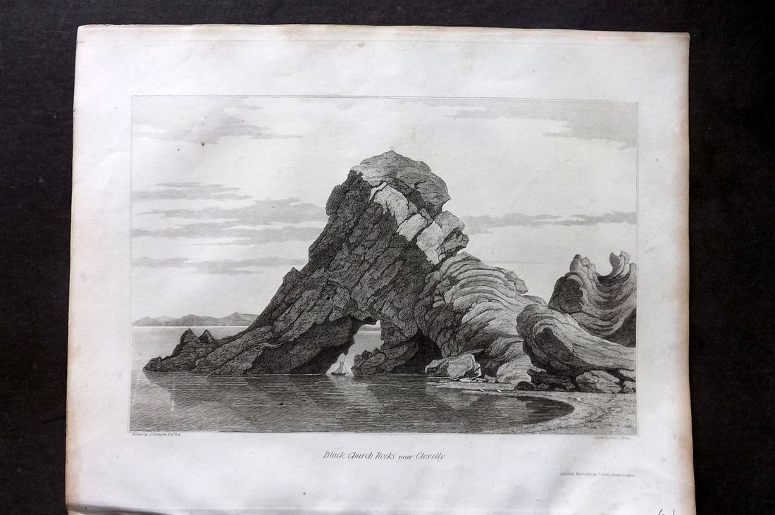 Lysons, Daniel 1822 Antique Print. Black Church Rocks near Clovelly, Devon (1 of 1)