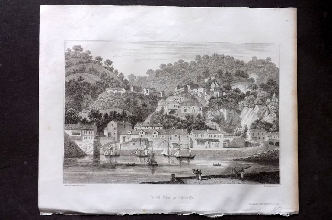 Lysons, Daniel 1822 Antique Print. North View of Clovelly, Devon Ships (1 of 1)