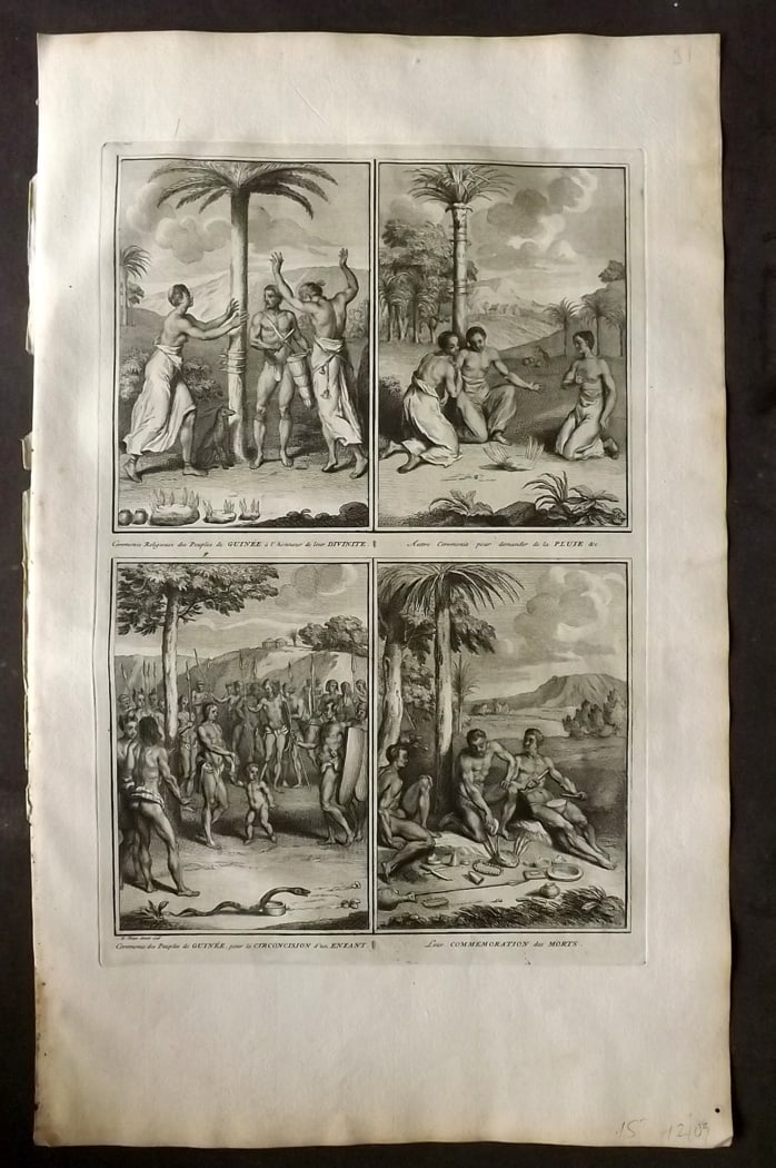 Picart, Bernard 1728 Folio Antique Print. Ceremonies of Guinea, Africa (1 of 1)
