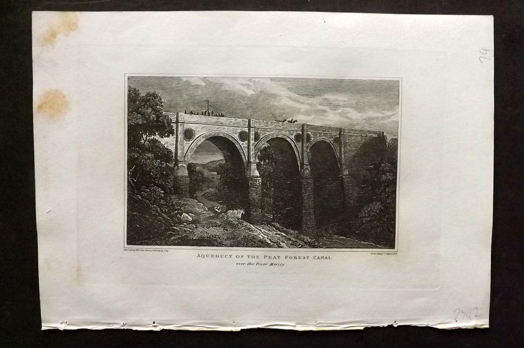 Polehampton, Edward 1823 Print. Aqueduct of the Peat Forest Canal River Mersey: Copper Plate Published 1823, London for "The Gallery of Nature and Art: or, A Tour Through Creation and Science" by the Rev. Edward Polehampton & John M. Good. Paper Size: 10 x 7 inch (26 x 18cm) Mino