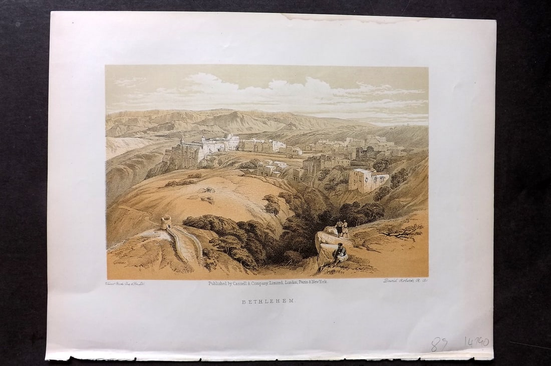 Roberts, David C1880 Antique Print. Bethlehem: Lithograph Published C1880, by Cassell & Co., London for "The Life of Christ" by F. W. Farrar. Illustrated by David Roberts. Paper Size: 12.5 x 9.5 inch (32 x 24cm) Very minor water stain to edge of t