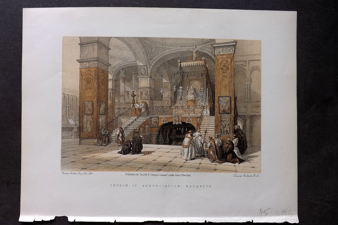 Roberts, David C1880 Antique Print. Church of Anninciation, Nazareth: Lithograph Published C1880, by Cassell & Co., London for "The Life of Christ" by F. W. Farrar. Illustrated by David Roberts. Paper Size: 12.5 x 9.5 inch (32 x 24cm) Good Condition