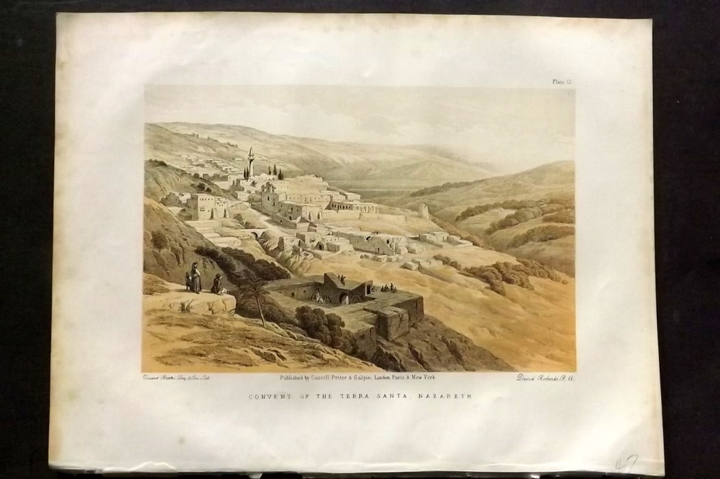 Roberts, David C1880 Holy Land Print. Convent of the Terra Santa, Nazareth: Lithograph Published C1880, by Cassell & Co., London for "The Life of Christ" by F. W. Farrar. Illustrated by David Roberts. Paper Size: 12.5 x 9.5 inch (32 x 24cm) Very minor margin toning. Good Cond