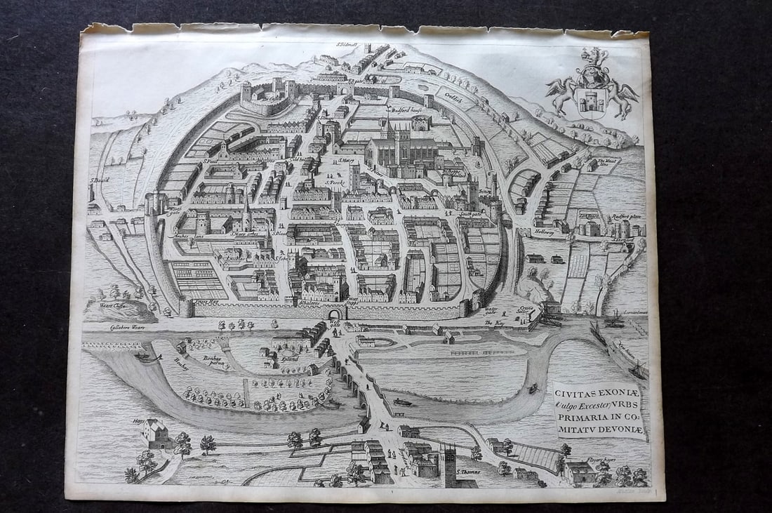 Lysons, Daniel 1822 Map. Exeter, Devon after Braun and Hogenberg (1 of 1)