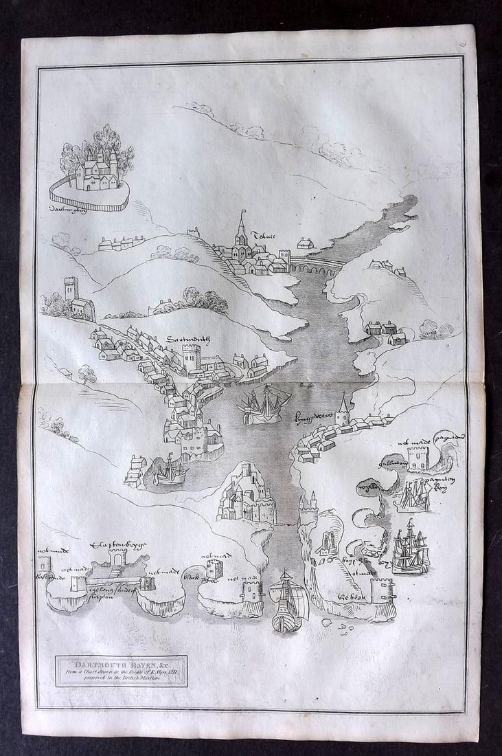 Lysons, Daniel 1822 Map. Dartmouth, Devon from a 16th Century Chart (1 of 1)