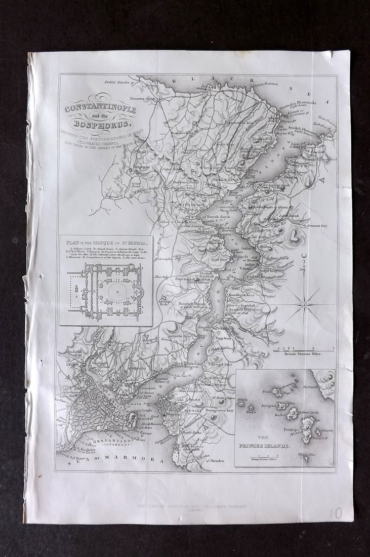 Tyrrell, Henry 1858 Antique Map. Constantinople and the Bosphorus, Turkey: Steel Engraved Map First Published by John Tallis, this issue Published 1858 by the London Printing and Publishing Co., London for "The History Of The War With Russia: Giving Full Details Of The Opera