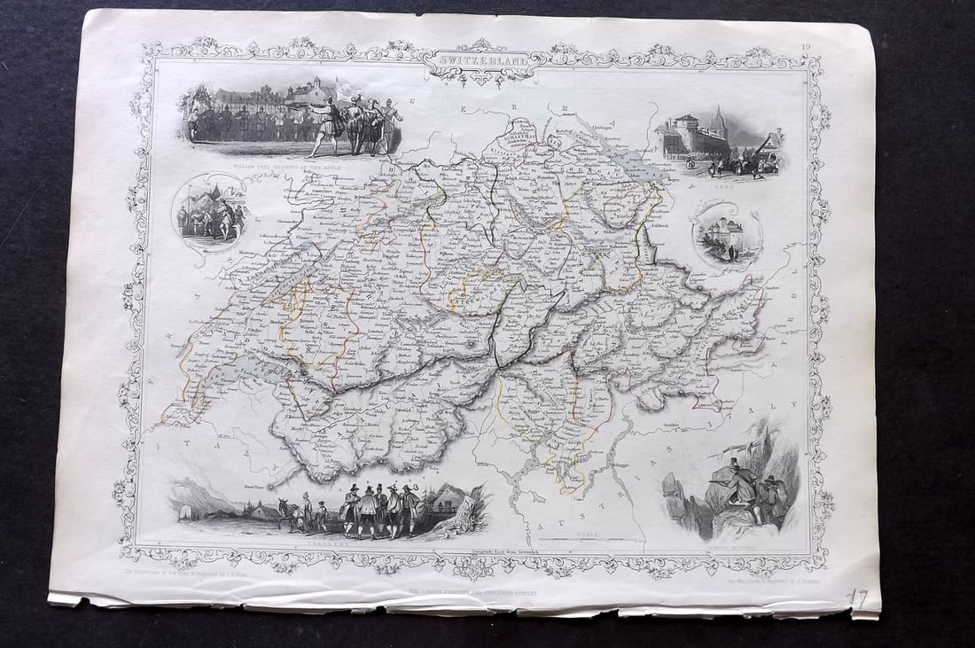 Tallis, John (Pub) 1851 Antique Map. Switzerland (1 of 1)