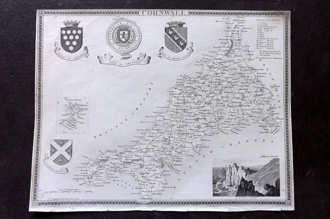 Moule, Thomas C1840 British County Map. Cornwall (1 of 1)