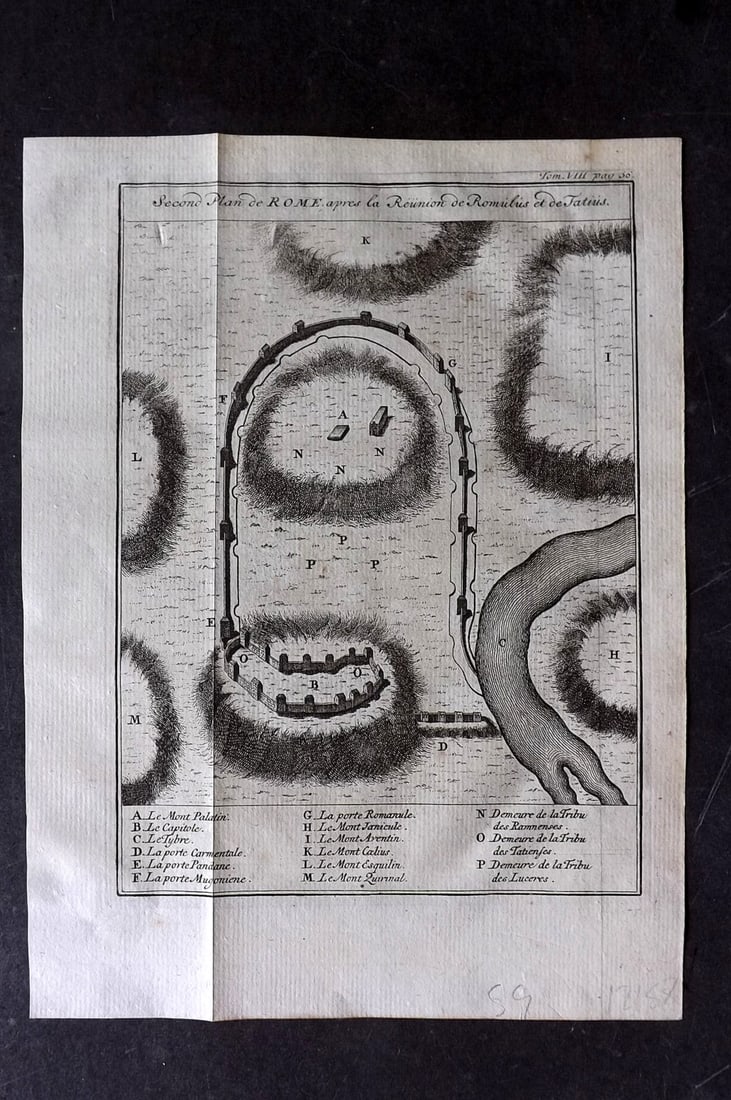 Psalmanazar & Sale C1770 Antique Map. Plan of Rome Italy: Copper Engraved Map Published 1747-82 Amsterdam and Leipzig for "Histoire Universelle, depuis le commencement du monde" 4to Edition by George Sale, George Psalmanazar, Thomas Salmon et al. Vertical Fo
